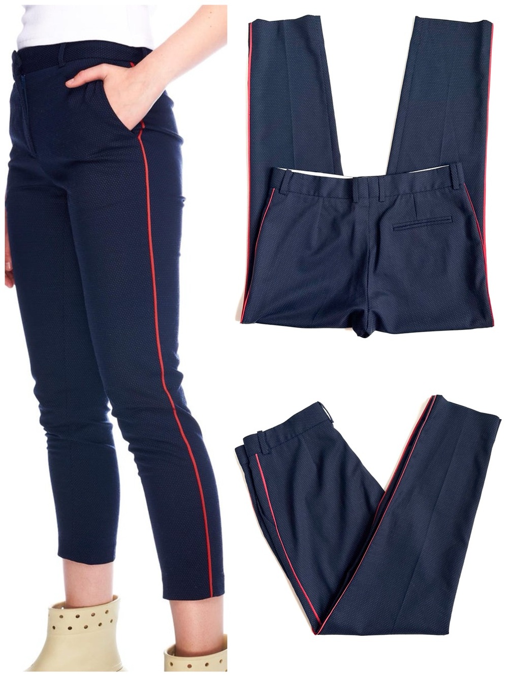 SANDRO Paris Cropped Wool Blend Trouser Pants Navy Red Stripe Size EU 36 US